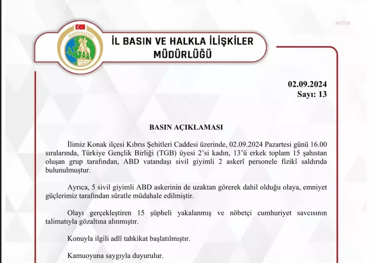 İzmir’de ABD Askerinin Kafasına Çuval Geçirilmesine İlişkin Valilikten Açıklama